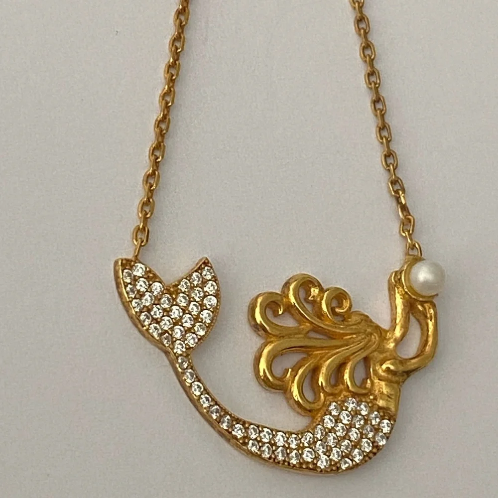 🧜‍♀️Mermaid 925 silver pearl necklace 18k yellow gold plated